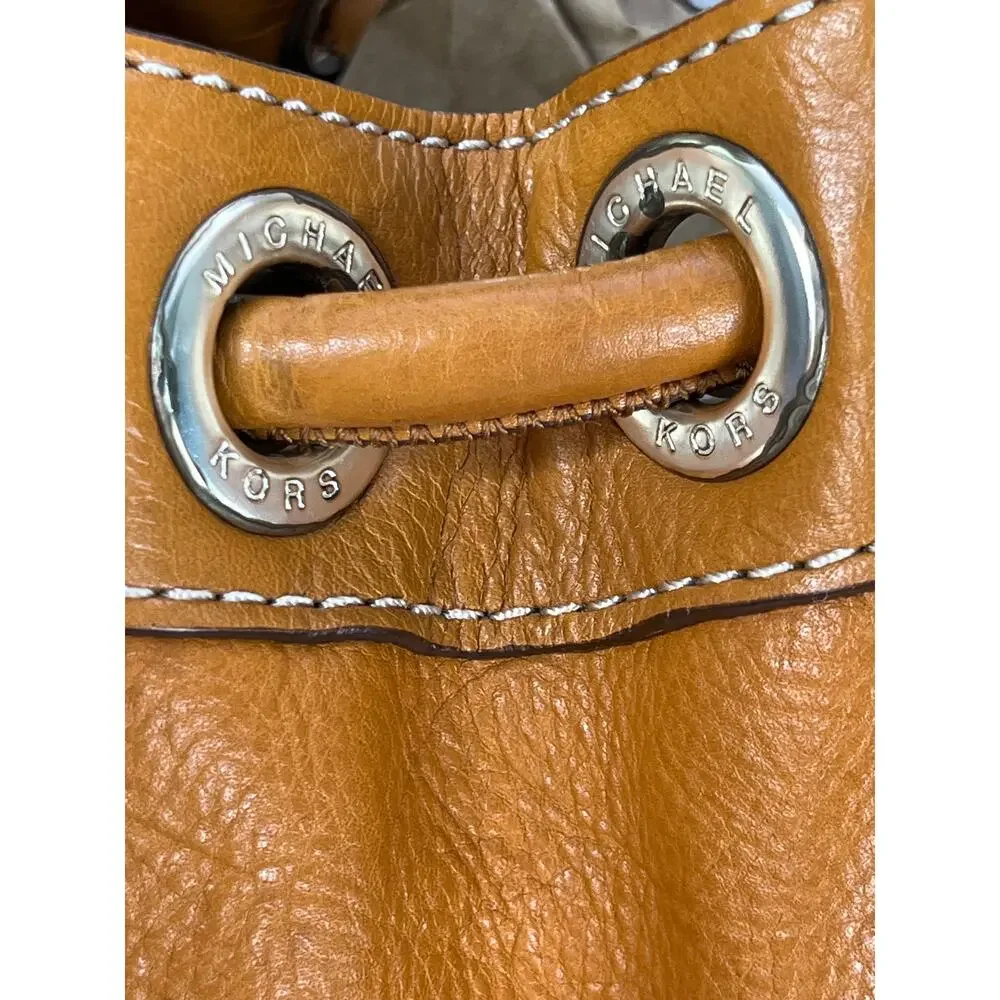 Michael Kors Astor Large Tan Brown Leather Drawstring Tote Bag Stud Detail